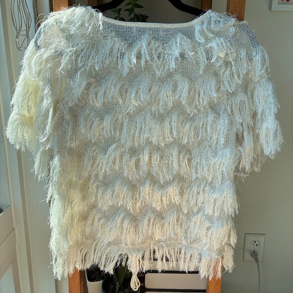 Hayden White Mesh Fringe Top in Zig Zag Pattern - Size S - Picture 2 of 3